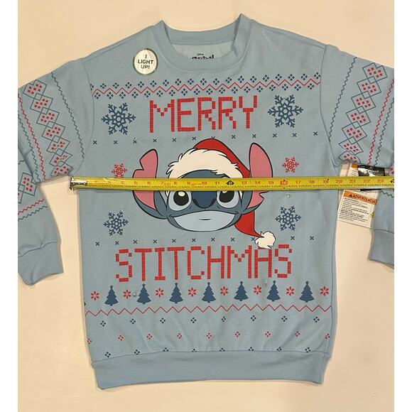 New Disney’s Stitch Christmas Light-Up Adult Sweatshirt Size Small Blue - Picture 4 of 10